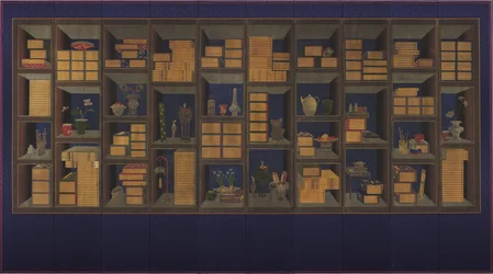 Bücher und Gelehrtenutensilien (Tinte & Farbe auf Seide)